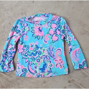 Lilly Pulitzer Swim Rash Guard Top Girls Size 6 Color Pink‎ Blue Floral EUC